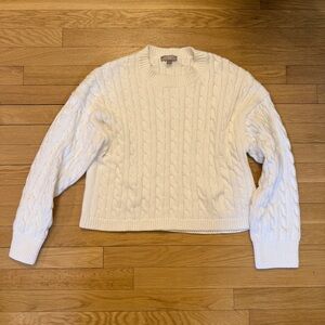 J. Crew White Cable Knit Sweater – Size Large – 100% Cotton - Like New!